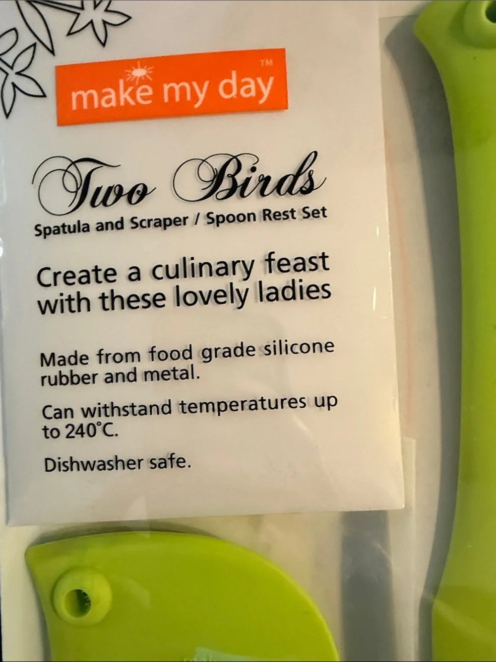 Make My Day Two Birds Lemon Green Silicone Spatula & Scraper Set